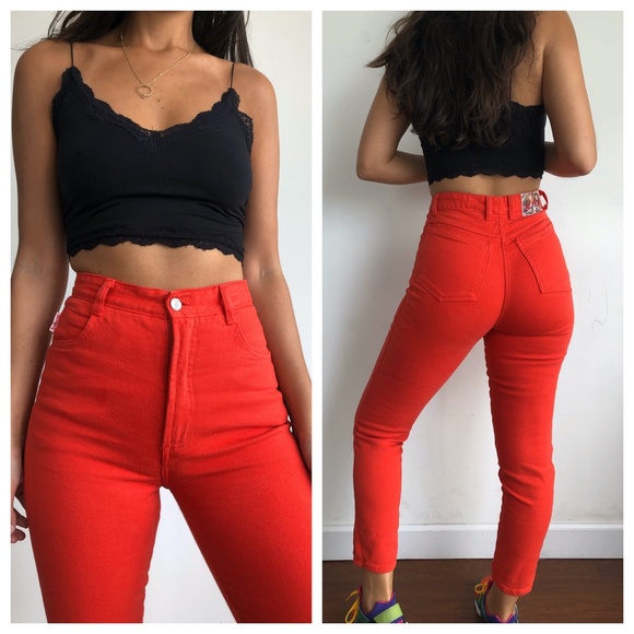 BONGO Denim - Vintage BONGO Red High Waisted Stretch Mom Jeans